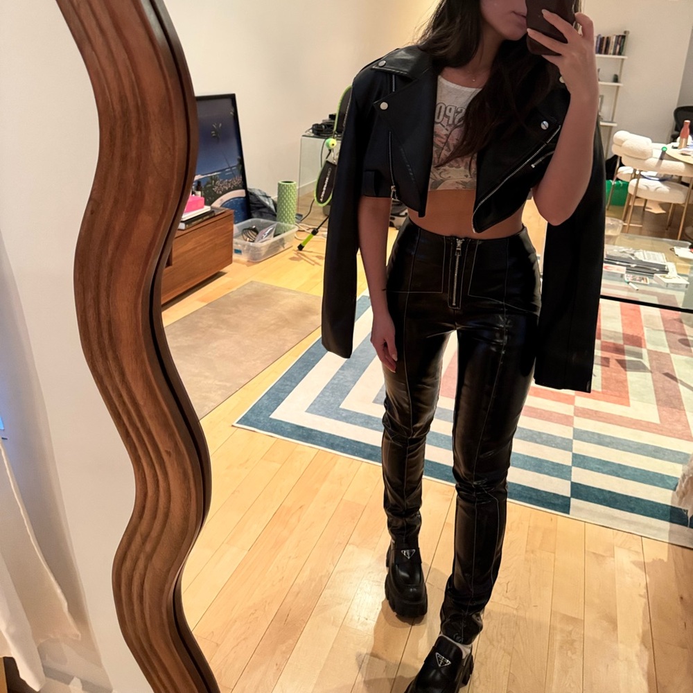 I.AM.GIA Black Vinyl Zip Up Moto Pants